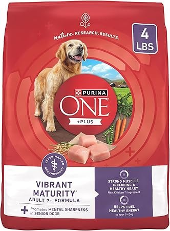 Purina ONE High Protein Dry Senior Dog Food Vibrant Maturity Adult 7 Plus Pack of 4 4 lb bags