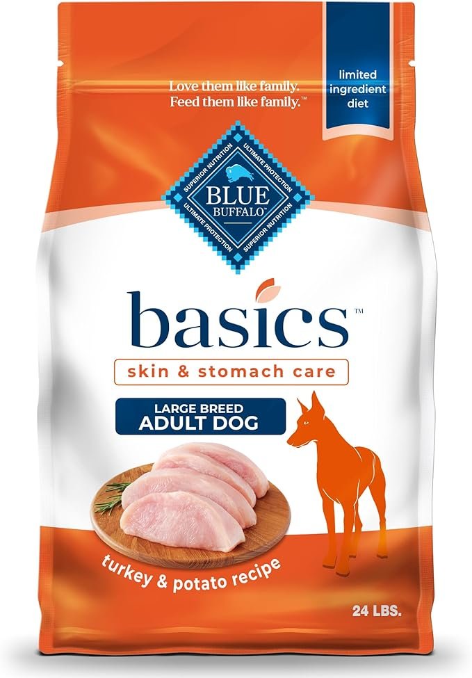 Blue Buffalo Basics Grain-Free Large Breed Adult Dry Dog Food with Turkey - Skin & Stomach Care, 24 lb