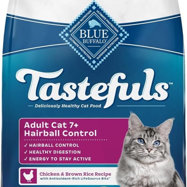 Blue Buffalo Tastefuls Natural Dry Cat Food 7+ - Hairball Control, Chicken & Brown Rice, 7 lb