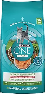 Purina ONE Indoor Advantage Cat Food - Natural Low Fat, High Protein with Real Salmon, 16 lb