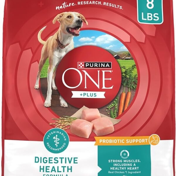 Purina ONE Plus Digestive Health Formula Dry Dog Food Natural Pack of 4 8 lb bags