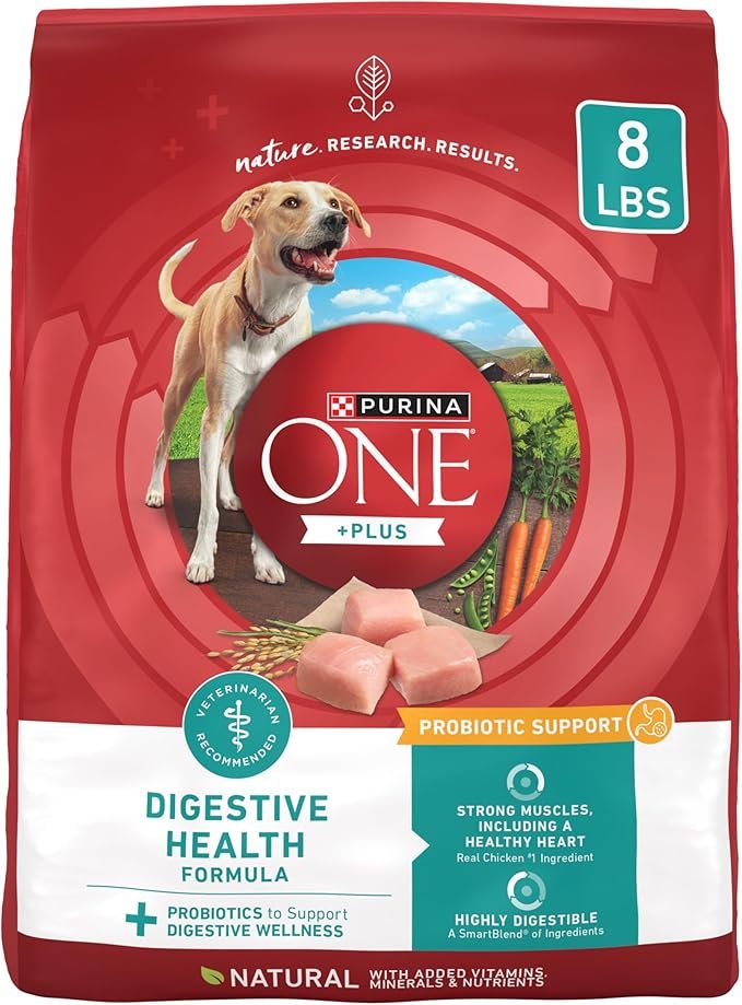 Purina ONE Plus Digestive Health Formula Dry Dog Food Natural Pack of 4 8 lb bags