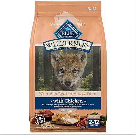 Blue Buffalo Wilderness Natural High-Protein Dry Dog Food for Large Breed Puppies with Chicken and Wholesome Grains - 28 lb