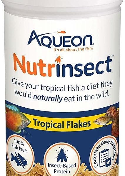 Aqueon Nutrinsect Fish-Free Fish Food, Tropical Flakes, 1.59 oz