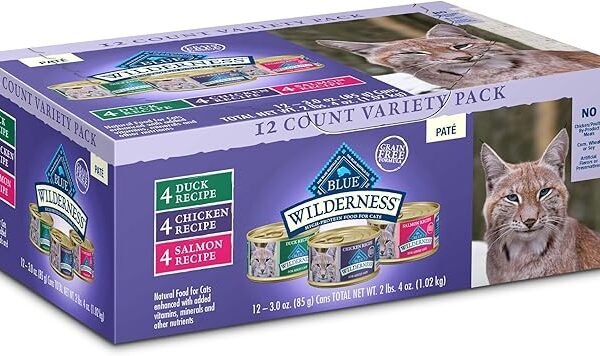 Blue Buffalo Wilderness high protein natural adult pate wet cat food chicken salmon duck 3 oz cans 12 count