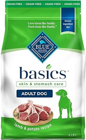 Blue Buffalo Basics Adult Grain-Free Dry Dog Food with Lamb & Potato - Skin & Stomach Care, 4 lb