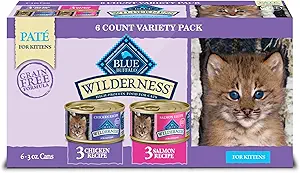 Blue Buffalo Wilderness kitten wet cat food pate variety pack chicken salmon 3 oz cans 6 count