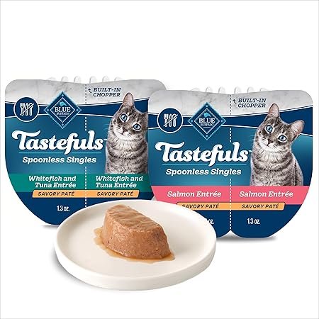 Blue Buffalo Tastefuls Spoonless Singles wet cat food pate whitefish tuna salmon 2.6 oz twin-pack 12 count