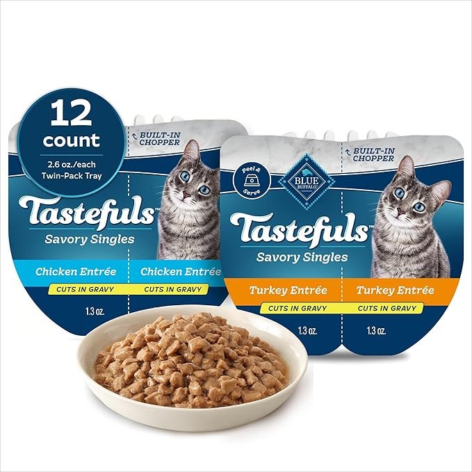 Blue Buffalo Tastefuls Savory Singles Variety Pack Wet Cat Food - Chicken & Turkey, 12 Count, 2.6 oz Trays