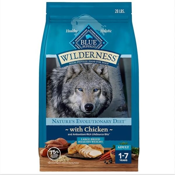 Blue Buffalo Wilderness Natural High-Protein Healthy Weight Dry Dog Food for Large Breed Adults with Chicken - 28 lb