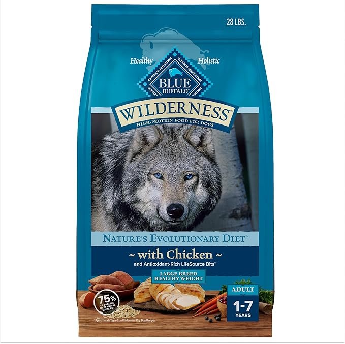 Blue Buffalo Wilderness Natural High-Protein Healthy Weight Dry Dog Food for Large Breed Adults with Chicken - 28 lb