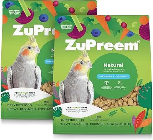 ZuPreem Natural Pellets Bird Food for Medium Birds 2.5 lb (Pack of 2) - Daily Nutrition, Made in USA for Cockatiels, Quakers, Lovebirds, Small Conures