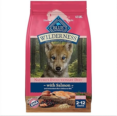 Blue Buffalo Wilderness High-Protein Natural Dry Dog Food for Puppies - Salmon Recipe, 4.5 lb