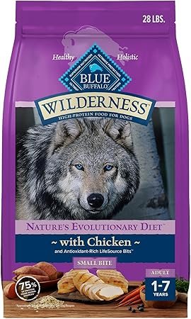 Blue Buffalo Wilderness Natural High-Protein Small-Bite Dry Dog Food for Adult Dogs with Chicken and Wholesome Grains - 28 lb