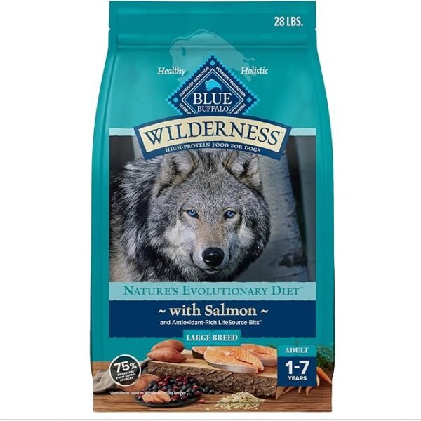Blue Buffalo Wilderness Natural High-Protein Dry Dog Food for Adult Dogs with Salmon and Wholesome Grains - 28 lb