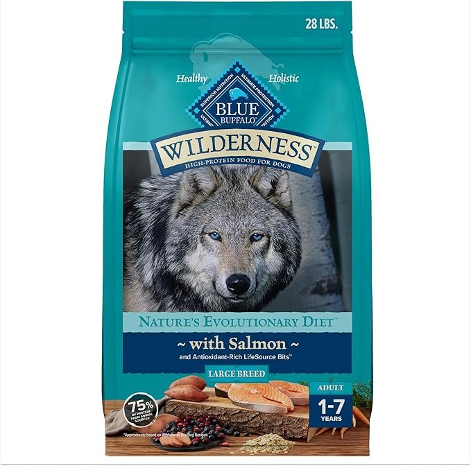Blue Buffalo Wilderness Natural High-Protein Dry Dog Food for Adult Dogs with Salmon and Wholesome Grains - 28 lb