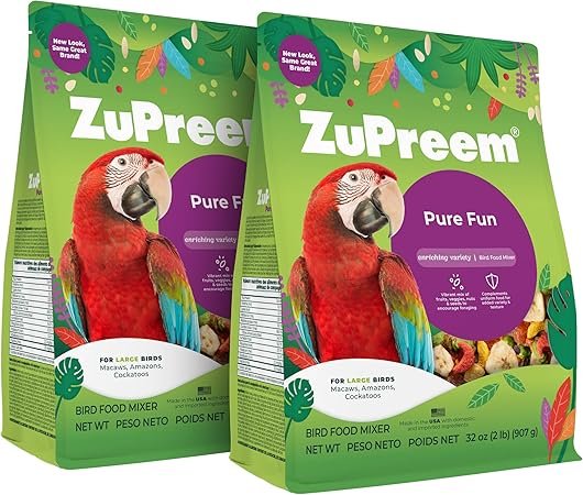 ZuPreem Pure Fun Bird Food for Large Birds 2 lb (Pack of 2) - Variety Blend of Fruit, FruitBlend Pellets, Vegetables, Nuts for Amazons, Macaws, Cockatoos