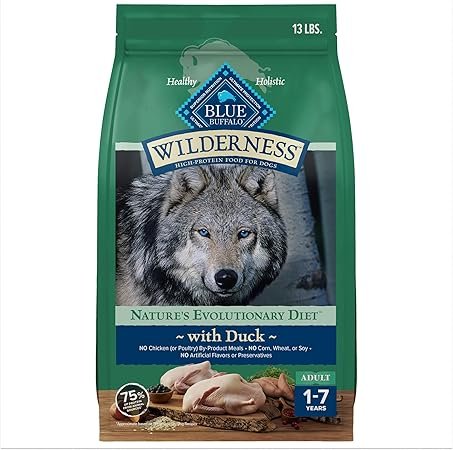 Blue Buffalo Wilderness Natural High-Protein Dry Dog Food for Adult Dogs with Duck and Wholesome Grains - 13 lb