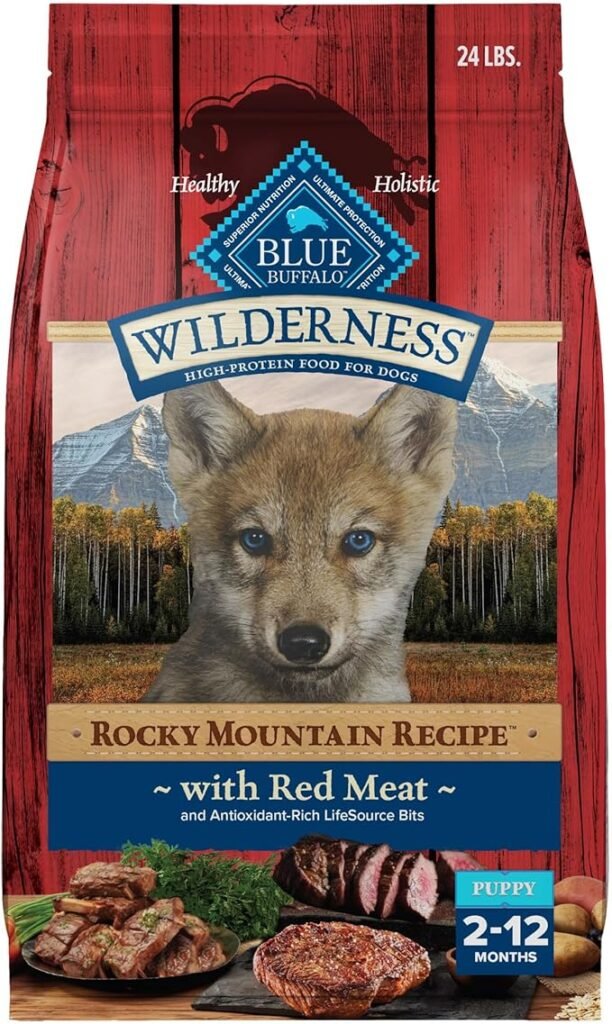 Blue Buffalo Wilderness High-Protein Rocky Mountain Recipe Dry Dog Food for Puppies with Red Meat & Grains - 24 lb