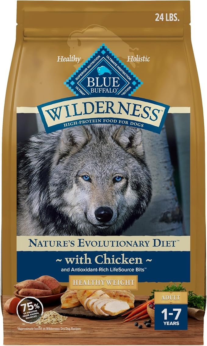 Blue Buffalo Wilderness Adult Weight Control High-Protein Dry Dog Food - Chicken & Wholesome Grains, 24 lb Blue Buffalo Wilderness Adult Weight Control Dry Dog Food with Real Chicken and Wholesome Grains - High-Protein, 24 lb