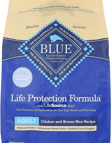 Blue Adult Dry Dog Food Life Protection Formula, Chicken & Brown Rice Recipe, Natural Ingredients, No Artificial Flavors or Preservatives, 5 Pound (Pack of 3)
