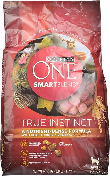 Purina ONE High Protein Natural Dry Dog Food SmartBlend True Instinct with Real Turkey and Venison 4 pack 3.8 lb bags