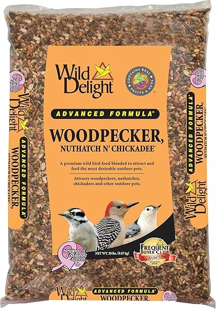 Wild Delight Woodpecker, Nuthatch N' Chickadee Food 20 lb – Premium Seed Blend for Woodpeckers, Nuthatches, and Chickadees